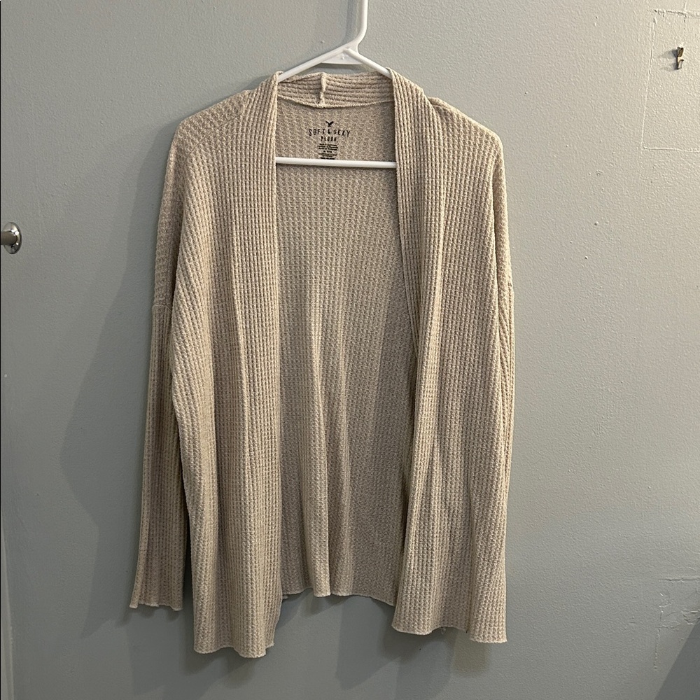 Beige Open Front Cardigan